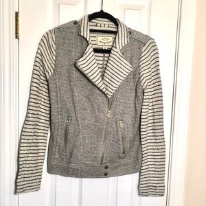 Lucky Brand gray striped Moto sweatshirt jacket XS